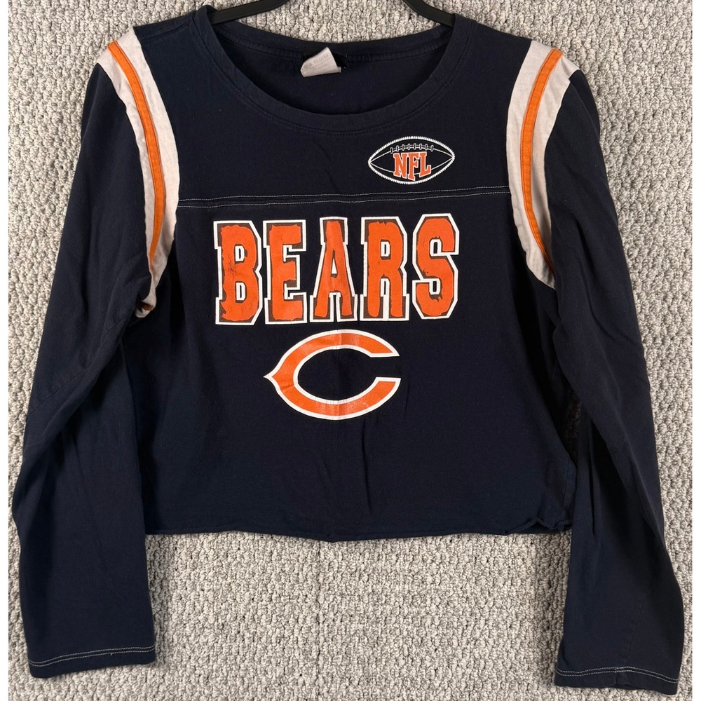 NFL Team Apparel Chicago Bears Shirt XL Navy Blue Cropped Long Sleeve Gameday